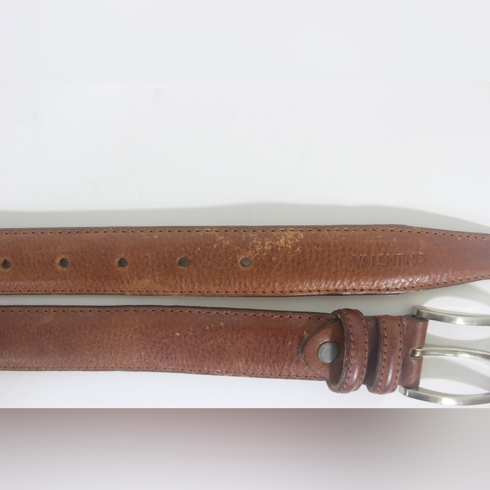 VALENTINO Italian Tan Leather Belt with Silver Buckle unisex - Picture 7 of 10